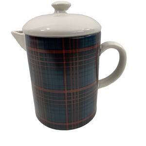 Hearth & Hand Magnolia Teapot Green Red Plaid Coffee Server Stoneware Home Decor